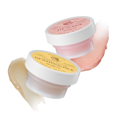 SKINFOOD Strawberry & Honey Lip Treatment Duo – Exfoliating Sugar Scrub and Overnight Sleeping Mask for Smooth, Hydrated, and Revitalized Lips