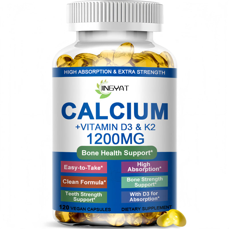 Calcium Supplements for Women - Calcium 1200 mg with Vitamin D3 & K2 - High Absorption Extra Strength Calcium Citrate for Bone Health, Strength, Density, Muscle, Heart Support - Slow Release, Non-GMO