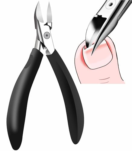 Heavy Duty Podiatrist Toenail Clippers for Thick and Ingrown Nails, Super Sharp and Effort-Saving Toe Nail Clippers, Safe Stainless Steel Ingrown Toenail Tool with Curved Blade for Seniors, Adults Black