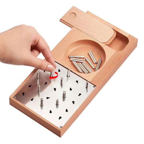 Wooden Pegboard for Finger Dexterity with 25 Nail Holes in Different Directions Peg Board with 25 Iron Rods for Improve Fine Motor Skills and Finger Dexterity