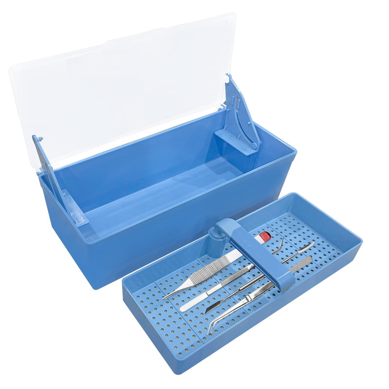 TTKBHHQ-Dental Instrument Sterilization Box, Cold Sterilization Tray Depository for Plastic Instruments for Dentistry, Dental Tools, Tattooing, and Nail Care. (blue) blue - BeesActive Australia