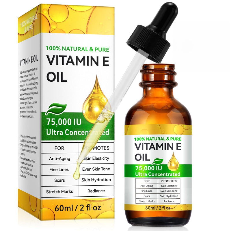 ZODENIS Pure Vitamin E Oil for Skin Scars Face Body Hair, 75,000 IU, 100% Natural Vit E Oil for Moisturizing Winkles Dry Skin Blend Body Bath Stretch Marks 2Fl Oz 2 Fl Oz (Pack of 1)