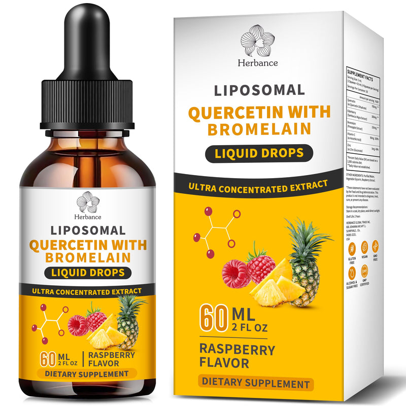 Liposomal Quercetin with Bromelain Liquid Drops for Kis & Aldult- Higher Absorption, Quercetin Supplements 700mg w. Bromelain Elderberry Zinc Vitamin C for Immune, Heart, Antioxidant Support 2 Fl Oz