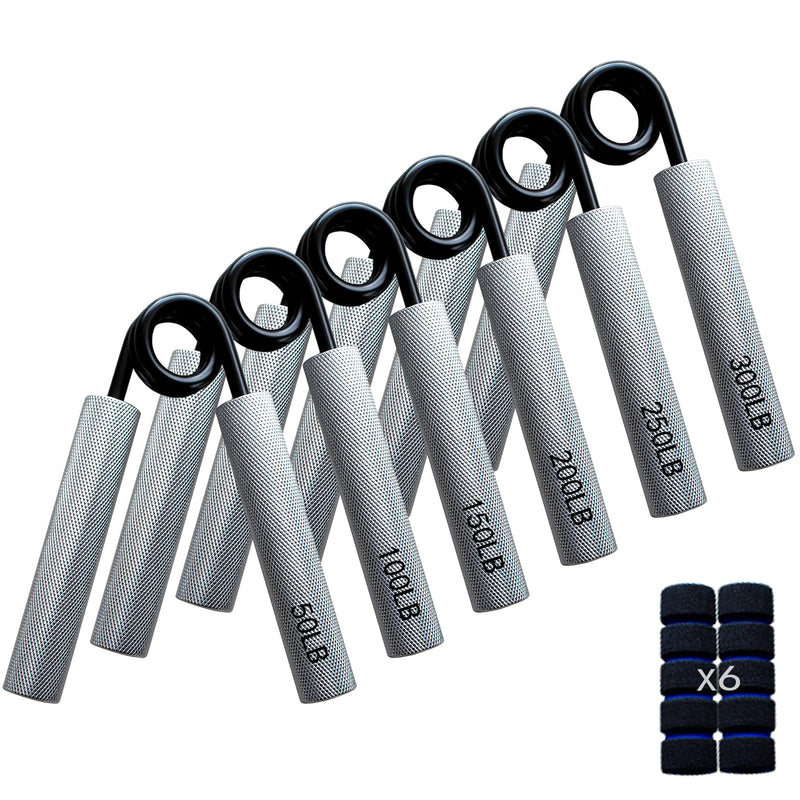 Grip Strength Trainer, Metal Non-Slip Grip,Heavy Duty Grip Strengthener,Wrist Forearm and Hand Exerciser Silver-6pcs