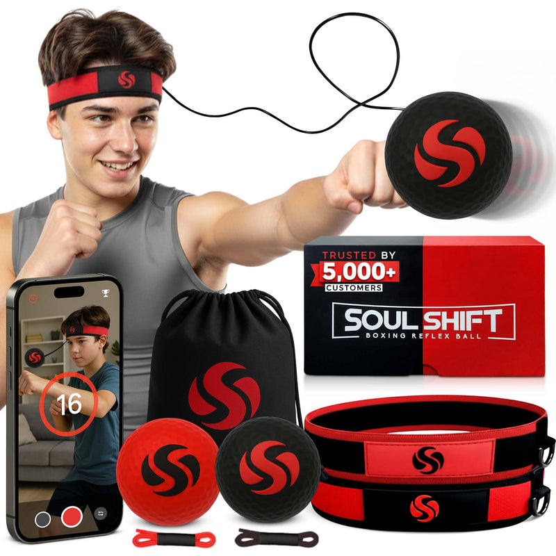 Soul Shift - Boxing Reflex Ball – Dual Competition Set | 2 Adjustable Headbands + 2 Training Balls + App Included | Speed, Agility & Hand-Eye Coordination for Adults & Kids | MMA Training Equipment App Edition (Competition Pack)