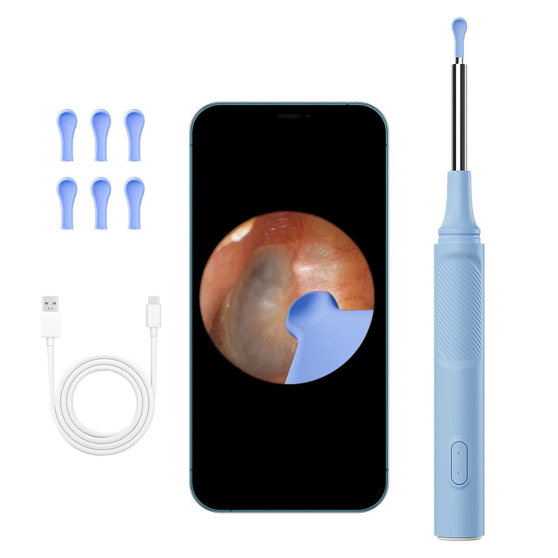 Ear Wax Removal Tools with HD Digital Camera - 360° Visibility Ear Cleaner 6 LED Lights Waterproof Ear Wax Removal Kit with 6 Replaceable Silicone Ear Covers,Type-C Cable (Blue) Blue - BeesActive Australia