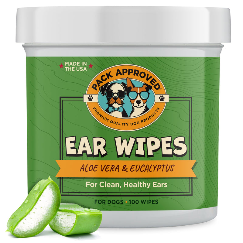 Pack Approved Ear Wipes for Dogs with Aloe Vera & Eucalyptus - Gentle Ear Cleaner for Dogs to Help Remove Wax and Odor - Convenient and Mess-Free Cleaning Pads for Dirty, Itchy Ears - 100 Wipes Regular Wipes