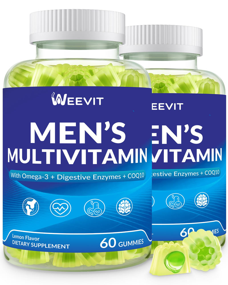 Multivitamin for Men, Mens Multivitamins Gummies w/Omega 3, CoQ10, Lycopene | Methylated Multivitamin, Sugar Free, Vegan 60 Count (Pack of 2)