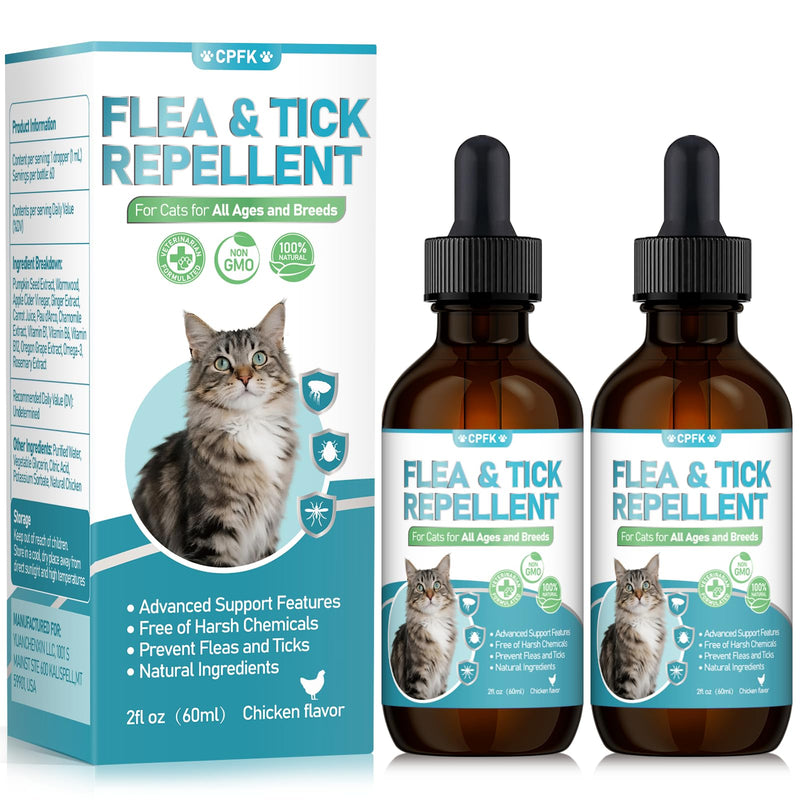 Natural Cat Care Drops Cat Health Supplement Drops Skin Itch Relief Shiny Coat with Omega-3 & Chicken Flavor Suitable for All Breeds of Cats 2 Fl Oz 2 Pack
