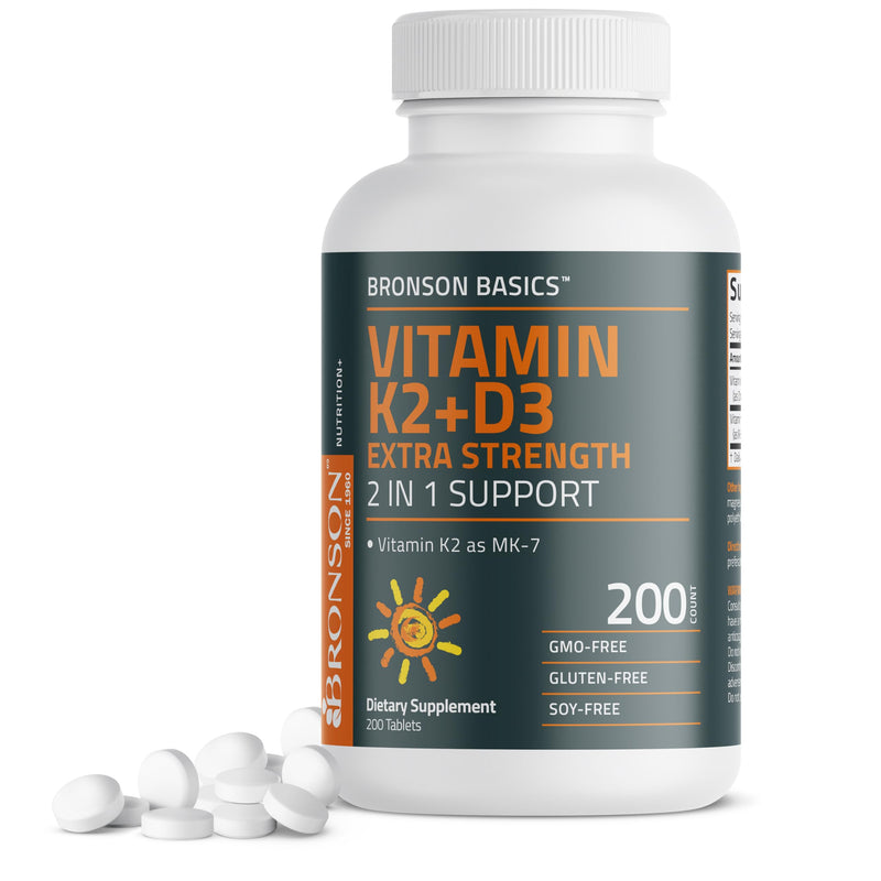 Bronson Vitamin K2 MK-7 + D3 10,000 IU Extra Strength, 200 Tablets | 120 mcg Vitamin K2 as MK-7 per Tablet, Bone Health Support, Non-GMO, Gluten-Free & Soy-Free 200 Count (Pack of 1)