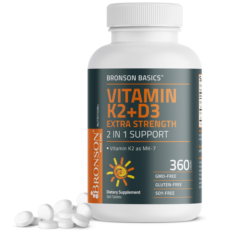 Bronson Vitamin K2 MK-7 + D3 10,000 IU Extra Strength, 360 Tablets | 120 mcg Vitamin K2 as MK-7 per Tablet, Bone Health Support, Non-GMO, Gluten-Free & Soy-Free 360 Count (Pack of 1)