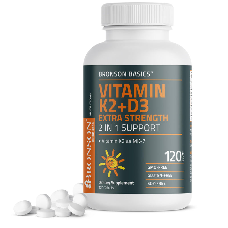 Bronson Vitamin K2 MK-7 + D3 10,000 IU Extra Strength, 120 Tablets | 120 mcg Vitamin K2 as MK-7 per Tablet, Bone Health Support, Non-GMO, Gluten-Free & Soy-Free 120 Count (Pack of 1)