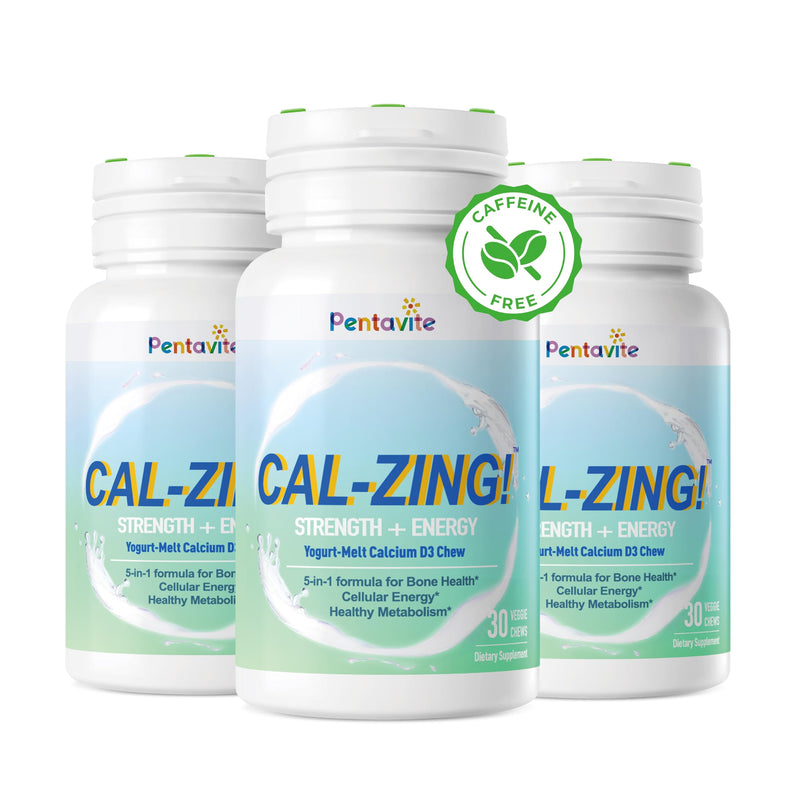 Pentavite Cal-Zing Calcium with Taurine and Vitamin D3, Yogurt Chewable, Supplements for Women and Men, Strong Bones & Teeth, Energy Support, Laser Focus and Healthy Metabolism, 90 Days Supply