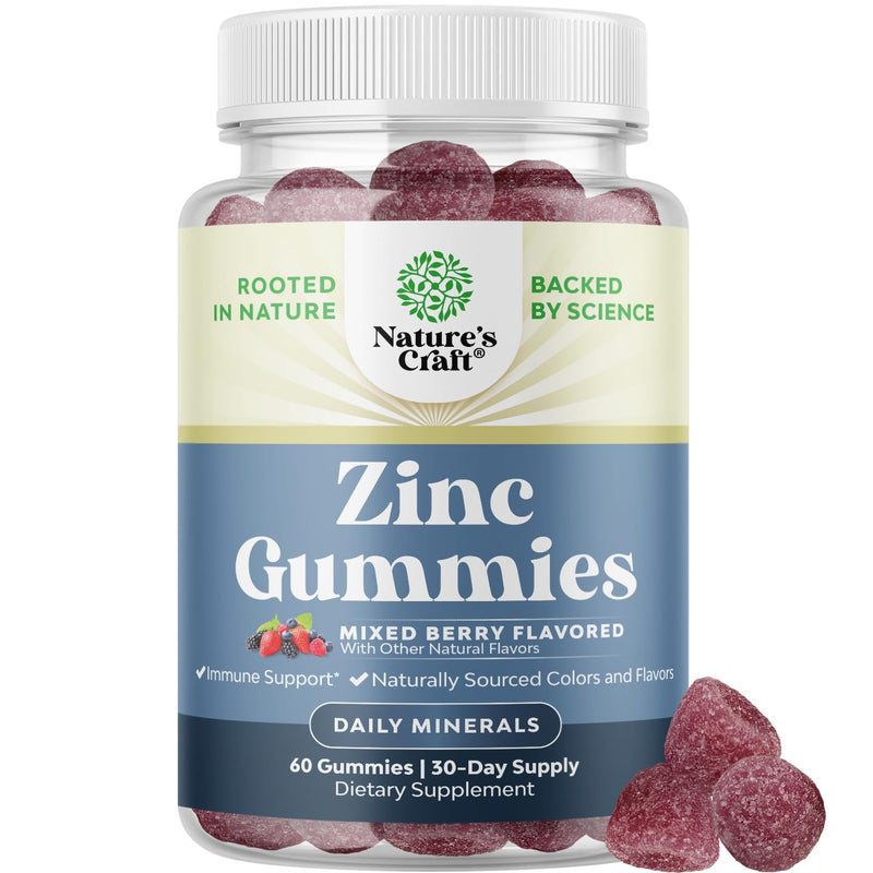 Extra Strength Zinc Gummies for Adults - Chewable Zinc Supplements for Women & Men for Energy & Immune Support - Vitamins & Mineral Supplements - 60 Count Mixed Berry 60 Count (Pack of 1)