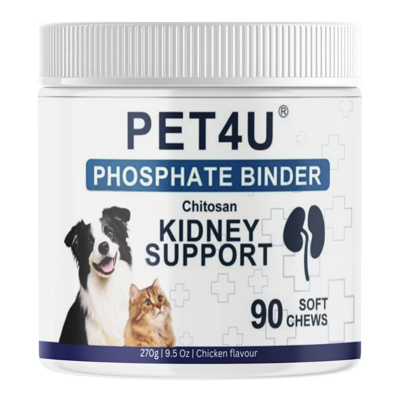 Kidney Support for Dogs & Cats - Advanced Phosphate Binder Soft Chews for Renal Health - Chitosan, Omega-3s, B Vitamins - Promotes Kidney Function & Vitality - 90 Count
