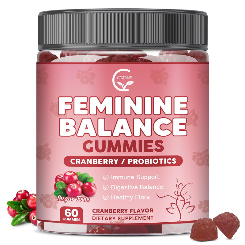 Premium Feminine Balance Gummies for Women with Cranberry Pineapple Powder | Support pH Balance & Vaginal Probiotics Health Gummies with D-Mannose , Sugar Free, Gluten Free, Vegan 60 Count (Pack of 1)