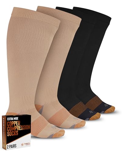 Doctor's Select® Plus Size Compression Socks for Women Wide Calf - 2 Pairs 3X-Large Black / Tan
