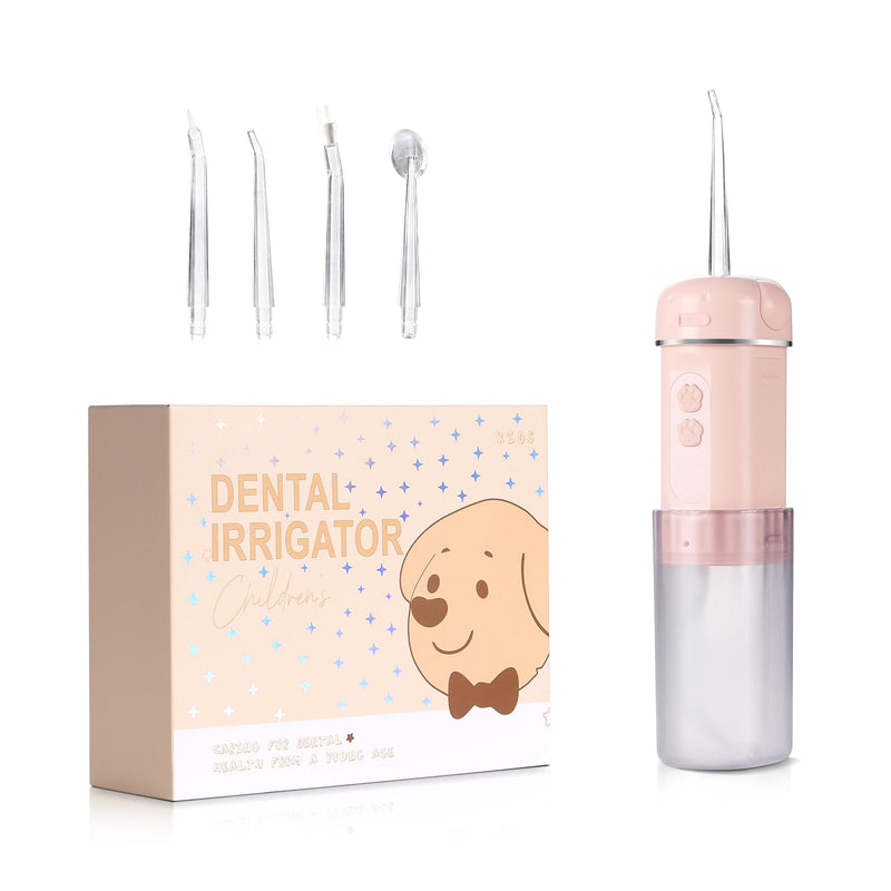 Kids Water Dental Flosser, Portable Water Flosser for Teeth 150ML Rechargeable Oral Irrigator with 3 Modes & 4 Nozzles, IPX5 Waterproof for Home and Travel Pink