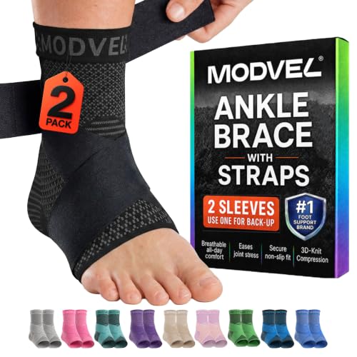 Modvel Foot & Ankle Brace Socks with Adjustable Support Strap – Compression Sleeve for Sprained Ankle, Plantar Fasciitis Relief Tendonitis & Arthritis, Stabilizing Foot & Ankle Support for Women & Men A Black - With Strap Medium
