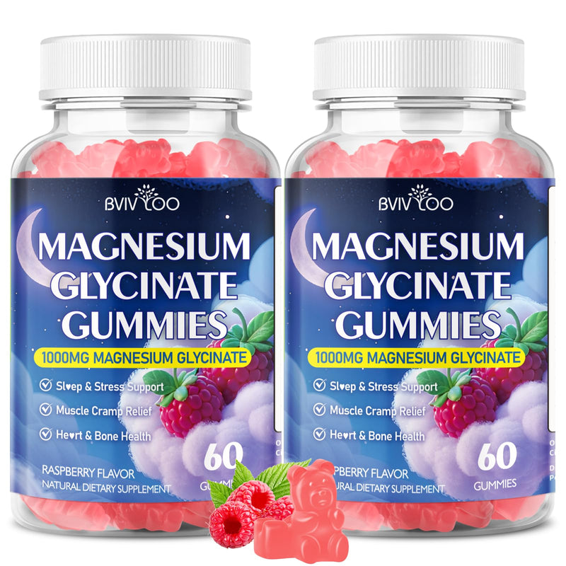 Magnesium Glycinate Gummies 1000mg with L-Threonate, Vitamin D, B6 & CoQ10 - Supports Memory, Calm & Mood - Sugar-Free Raspberry Flavor - 120 Count 2pack