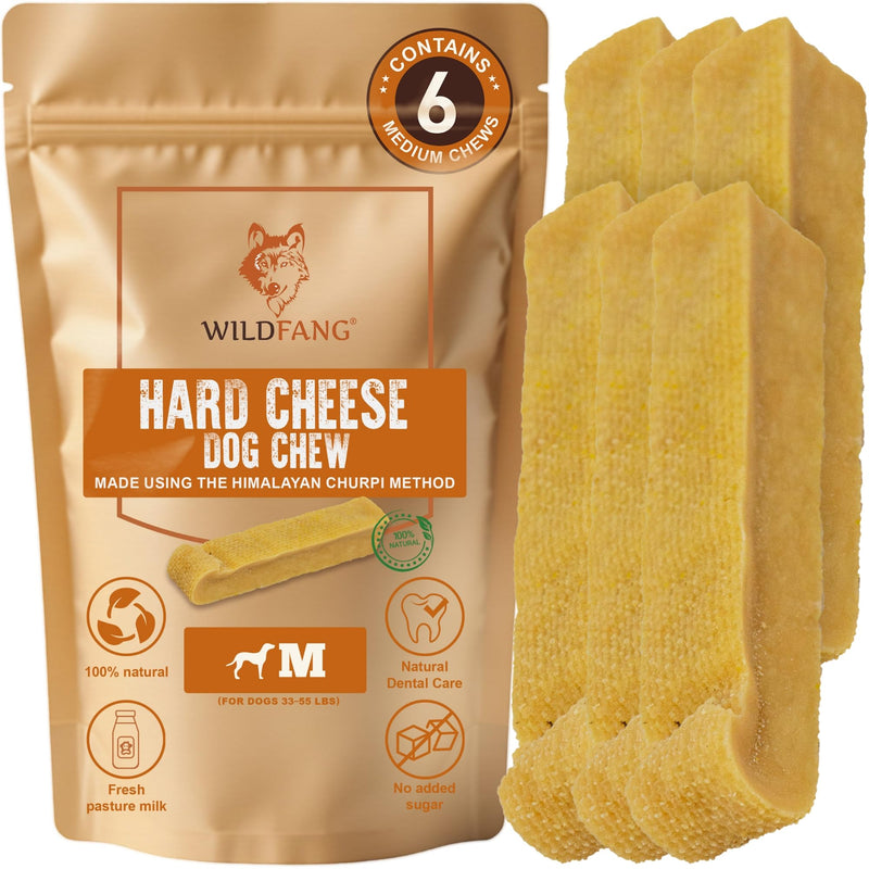 Wildfang® Yak Chews, Medium for Dogs 33-55 lbs – Dog Dental Chew Stick, Hardness Like Himalayan Yak Cheese, Churpi-Style Cheese Sticks, Dog Treats & Puppy Training Treats, Approx 3 oz, Pack of 6 3 Ounce (Pack of 6)