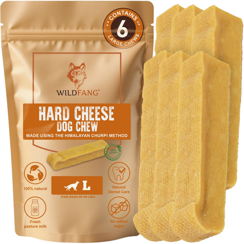 Wildfang® Yak Chews, Large for Dogs 55-99 lbs – Dog Dental Chew Stick, Hardness Like Himalayan Yak Cheese, Churpi-Style Cheese Sticks, Dog Treats & Puppy Training Treats, Approx 4 oz, Pack of 6 4 Ounce (Pack of 6)