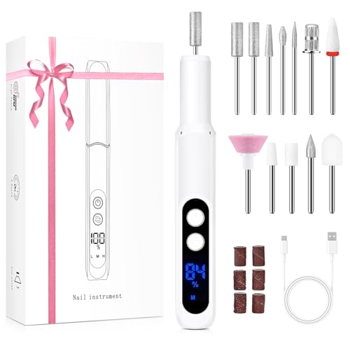 Professional Manicure Pedicure Kit with 360° LED Light& LCD Display White Nail Drill 12 Piece