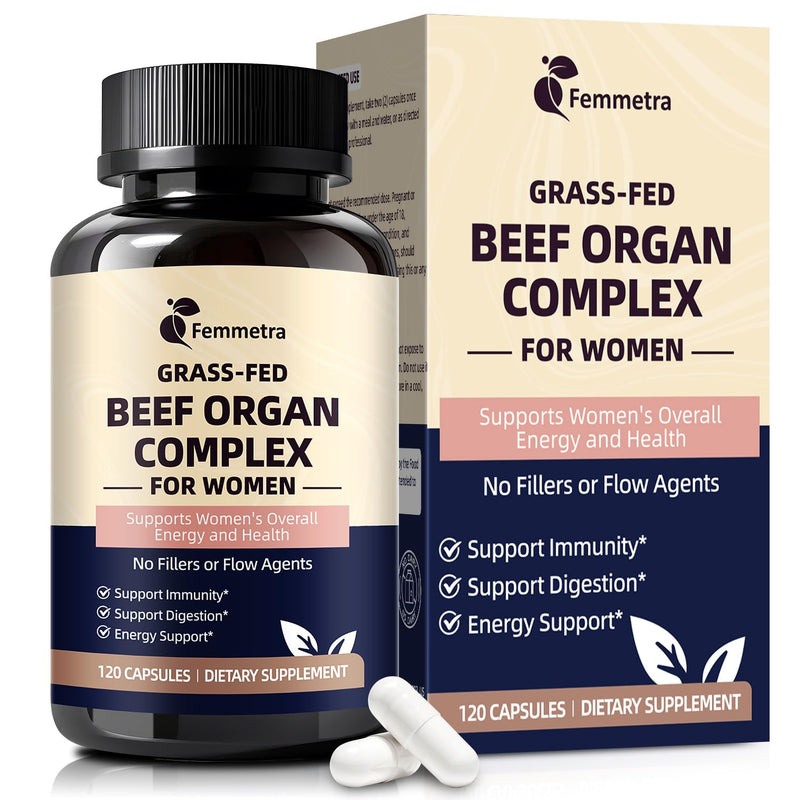 Female-Optimized Beef Organ Complex Superfood Supplement Beef Liver Kidney | Heart, Uterus & 6 More - Grass Fed, Pasture Raised，with Milk Thistle, Balance Hormones, Energy & Women's Wellness 120 Caps