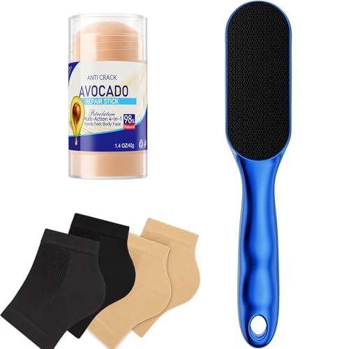 Nano Glass Foot File, Foot Callus Remover & Foot Scrubber for Smooth Feet, Professional Pedicure Tool (Heel Socks & Cracked Heel Stick Included), Blue
