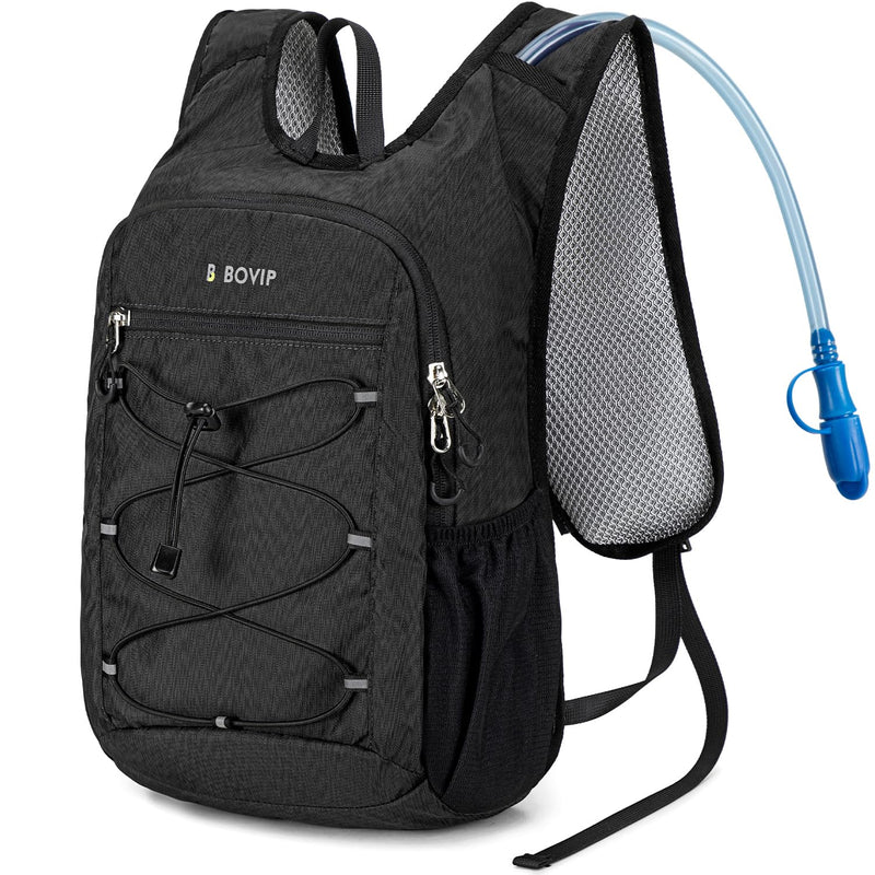 BOVIP Lightweight Hydration Back,15L Multipurpose Hiking Backpack with 1.5L Water Bladder ,Hydro Water Daypack for Cycling Hiking Rave for Men Women Black