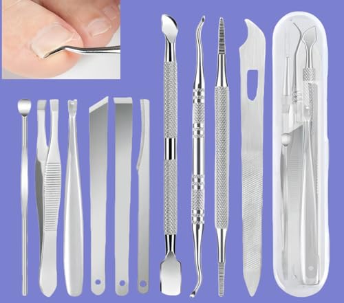 10 Pcs Ingrown Toenail File and Lifters, Ingrown Toenail Removal Kit, Pedicure Tools for Feet with Callus/Dead Skin/Corn Removal, Nail Correction, Polishing & Pain Relief - Stainless Steel with Case