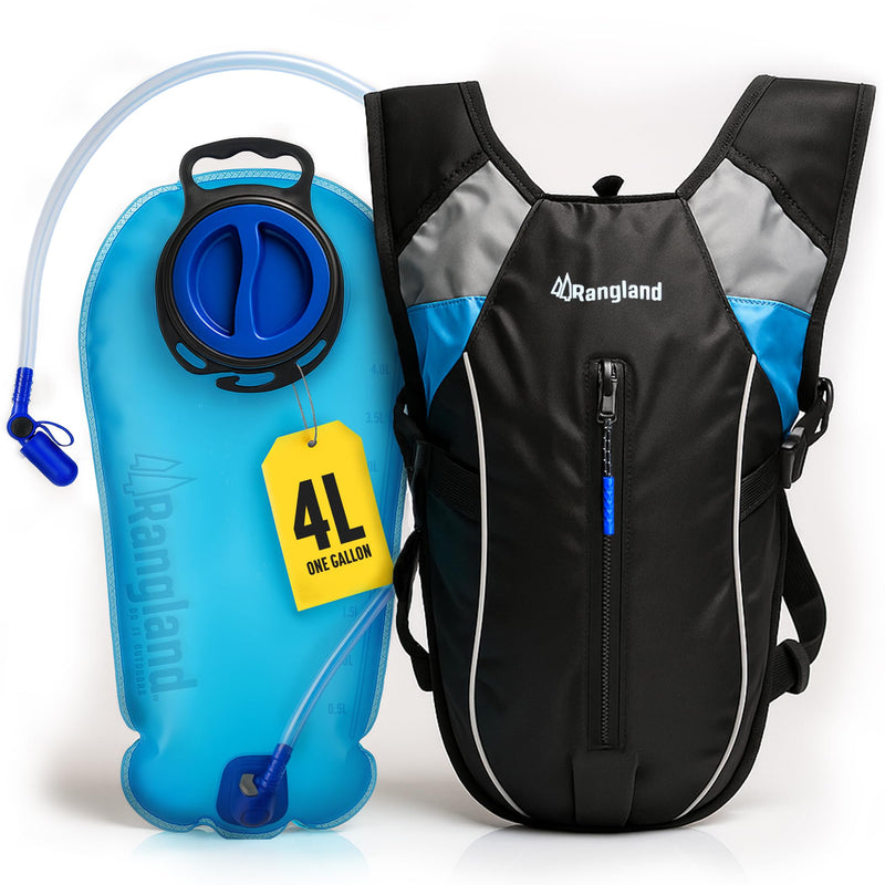 Hydration Backpack with XL Water Bladder (4L)(135 oz) Leakproof Sip Straw, Wide Mouth Large Easy-Fill Opening, Ergonomic Sport Bag (1+ Gallon Capacity)