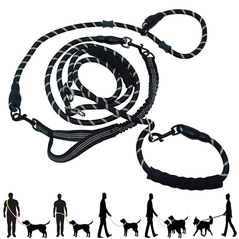 Hands Free Dog Leash Crossbody & Waist for Dog Walking, 13 ft 9-in-1 No Pull Heavy Duty Bungee Slip Lead Leash with 3 Padded Handles, Reflective & Tangle-Free for Large & Medium Dogs Black