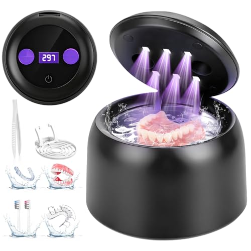 Ultrasonic Retainer Cleaner Machine, 45kHz Dental Ultrasonic Cleaner for Denture, Mouth Guard, Aligner, Braces, Toothbrush Heads, Jewelry, 5 Modes Cleaning, Digital Timer & 200ML Capacity Black