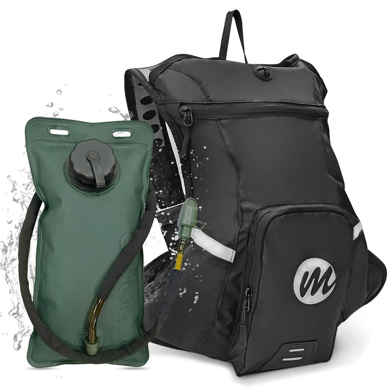 Moman Hydration Backpack with 2L Water Bladder, 600D PU Durable Hiking Backpack, Adjustable Strap & Removable Tool Pouch for Hiking/Running/Cycling/Music Festival/Rave for Men Women - BeesActive Australia