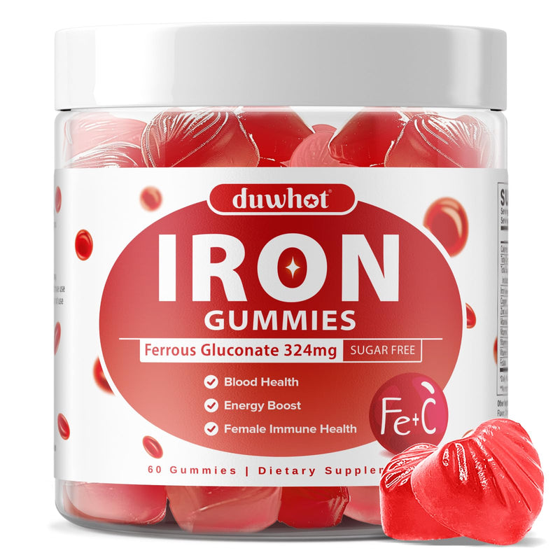 Iron Supplement for Women Teen Girls, Iron Gummies Ferrous Gluconate 324 mg | Iron with Vitamin C, A, B, Folate, Copper, Zinc, Energy & Blood Support, Immune Health, Sugar Free 60 Gummies 1