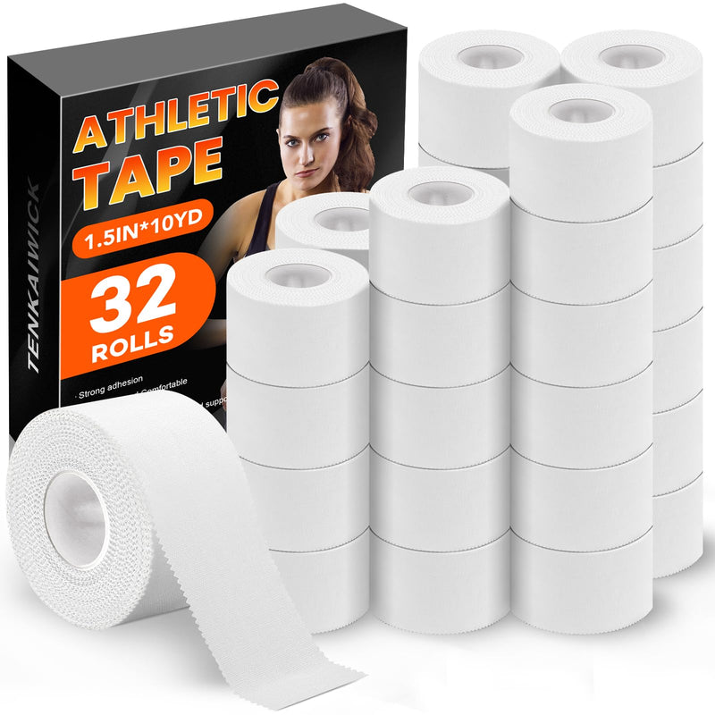 32 Pack Athletic Tape, White Sports Tape for Wrist Ankle Protection, Sports Tape Athletic No Sticky Residue, Easy to Tear Gymnastics Tape for Soccer, Football, Training Supplies (1.5" x 320 Yards) 32P - BeesActive Australia