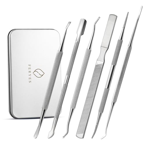 FERYES Ingrown Toenail Removal Tool Kit - 6 Piece Pedicure & Manicure Tools Set with Nail Files, Lifters, Cuticle Trimmers - Podiatrist Grade Nail Care Kit for Thick & Ingrown Nails