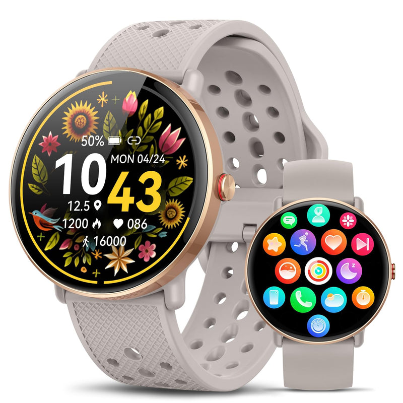 Smart Watch for Women Men, for Android iOS with Sleep & Calorie Monitor, Pedometer Fitness Tracker, Bluetooth Call, IP68 Waterproof, 112+ Sport Modes Round Face Smartwatch (Gold-Pink) Gold-Pink - BeesActive Australia