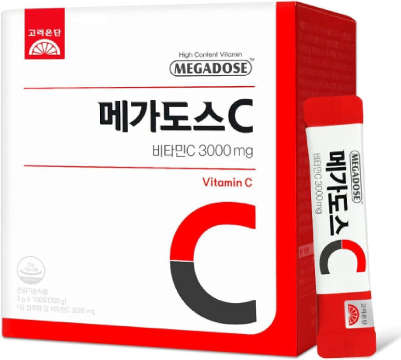 MEGADOSE Vitamin C Powder 3000mg, High Content Vitamin 3g*100 Sticks, Total 300g, Easy Cut Sachets