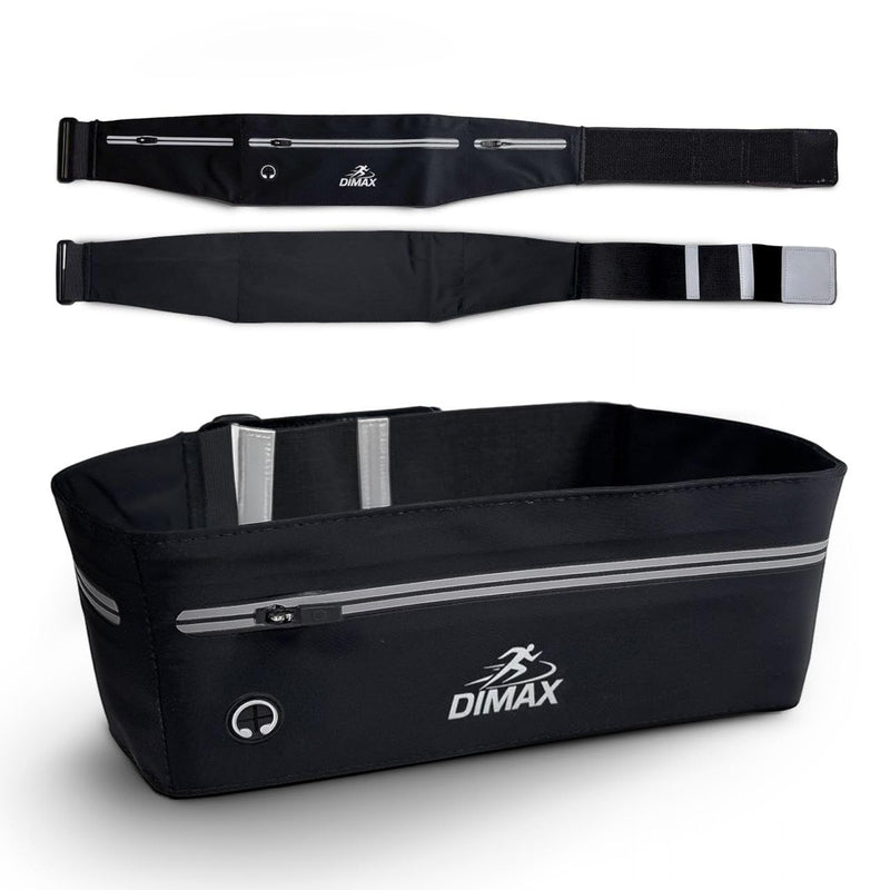 DIMAX Running – Waterproof Travel Bag for Passport & Documents, Nylon Runners Pack, Phone Holder Crossbody, Hydration Waist Belt, Fanny Pack for Men & Women, Gym Pouch, Marathon & Walking Belt