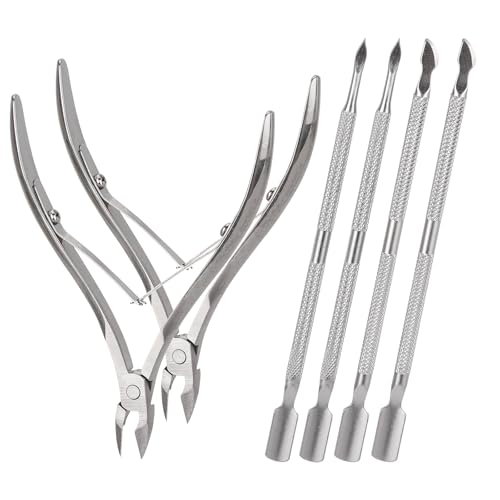 2 Set Cuticle Trimmer with Cuticle Pusher and Cutter, Stainless Steel Manicure Kit for Women Fingernails and Toenails