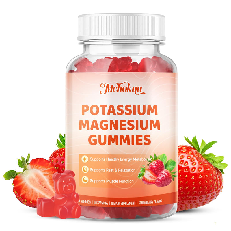 Potassium Magnesium Gummies – High Absorption Magnesium Glycinate – Magnesium Potassium Supplement Gummies with Vitamin B6, D3, B12 for Muscle Support, Sugar-Free Strawberry Flavor, 60 Count 60 Count (Pack of 1)