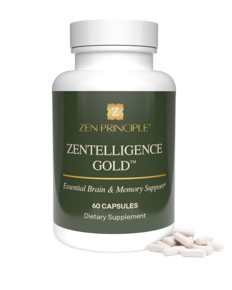 Zen Principle Zentelligence™ Gold Brain Supplement – Memory, Focus & Mental Clarity. Premium Cognitive Support for Adults 40+ with Magnesium, Vitamin D3, CoQ10, Vitamin B12 & L-Theanine. 60 Capsules 1