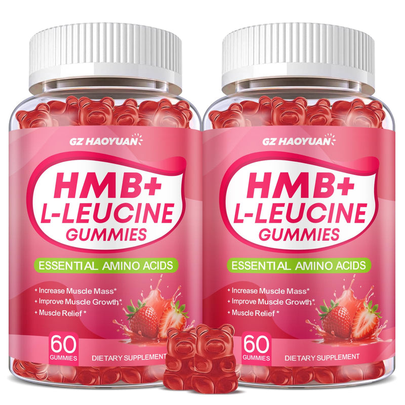 HMB and L-Leucine Gummies, 4500mg HMB and Leucine Supplements for Men & Women, Sugar-Free, Strawberry Flavored, 120 Count 60 Count (Pack of 2)