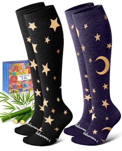 Bamboo Viscose Compression Socks for Women Men Moon and Stars Small-Medium