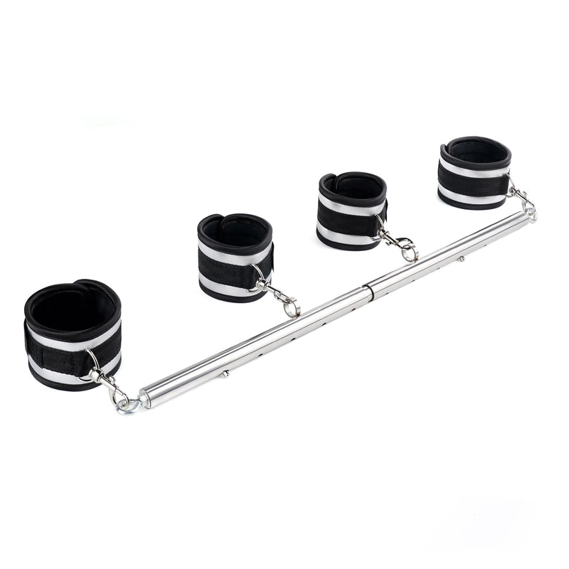3 in 1 Heavy Duty Stainless Steel Expandable Spreader Bar with 4pcs PU Rose-Gold Adjustable Straps,Workout Bar for Home Gym Training Bar,Portable Detachable Pilates Kit Silver+Silver PU Kit