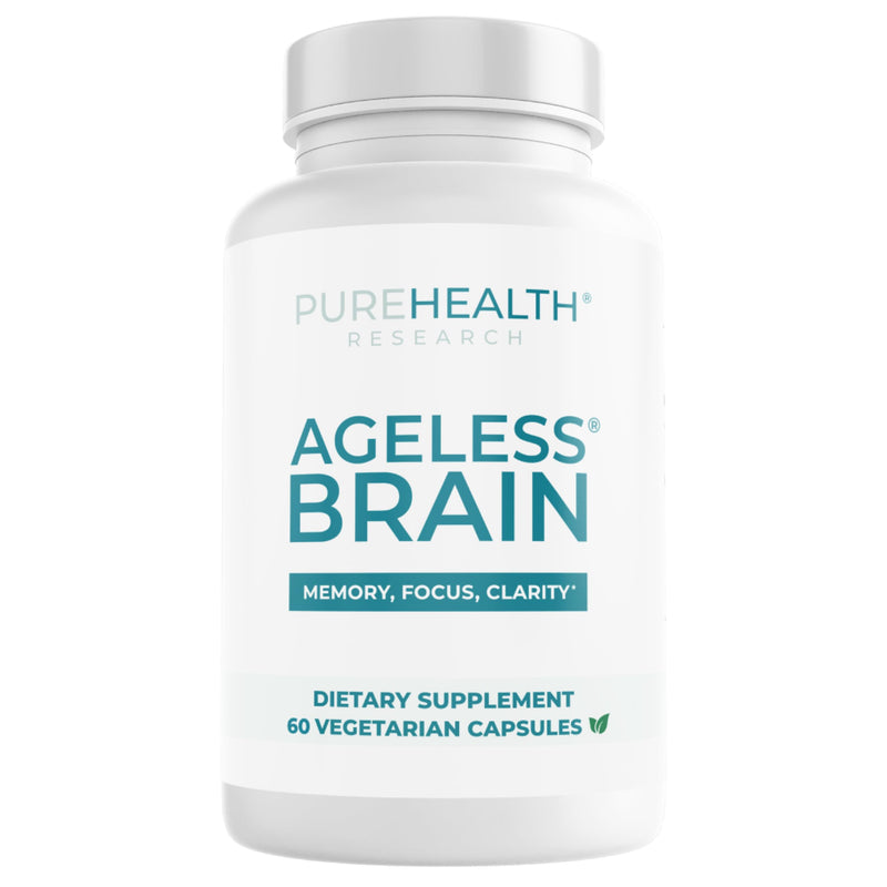 PUREHEALTH RESEARCH Ageless Brain - Supplements for Memory and Focus | Nootropic Brain Health Supplement - with Bacopa Monnieri, Alpha GPC, L-Tyrosine, Vitamin B6, Niacin & More - 60 Capsules