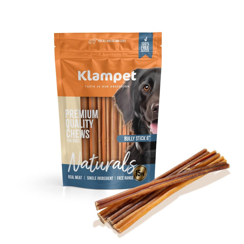 Collagen Sticks for Dogs – 6 Inch (15 Pack) Natural Single-Ingredient Beef Chews – Long-Lasting & Fully Digestible – Supports Dental & Joint Health 0.8 Ounce (Pack of 15)