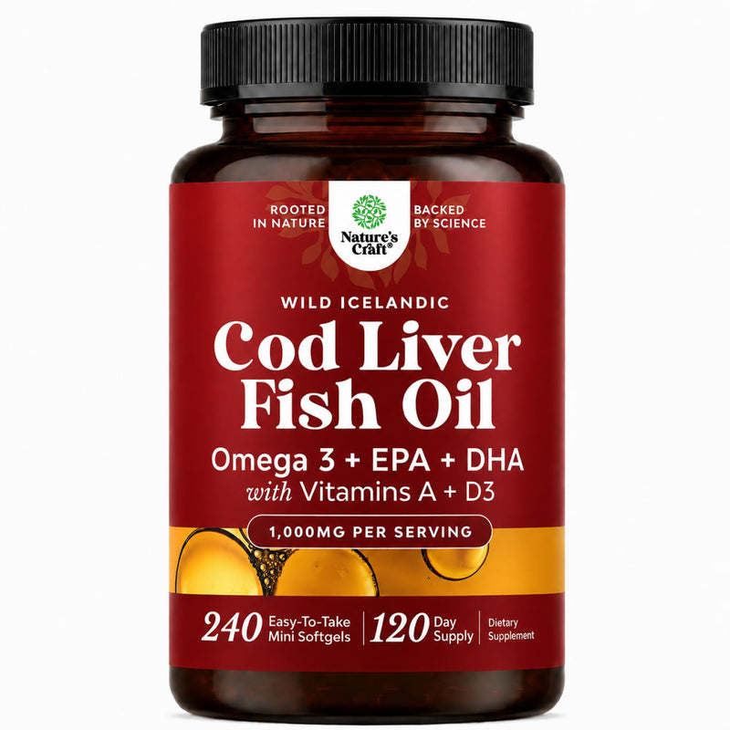 Cod Liver Oil Capsules, Omega 3 Fish Oil, 120-Day Supply, 240 Mini Softgels | 1,000 mg per 2-softgel serving with 240 mg total omega-3s, EPA & DHA, vitamins A & D3, from wild-caught Icelandic cod 240 count (Pack of 1)